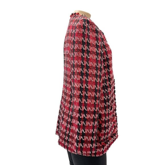 NWT Chicos Long Red Black Tweed Jacket Long Sleeve Open Front Houndstooth Size S - Picture 11 of 14